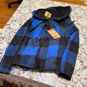 J. Come Women's Loose Fit Fleece Plaid Hoodie With Faux Shearling Lining size s
